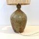 XXL Vintage Lamp Base in Beige Brown Stoneware with Raffia Lampshade 1970