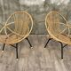 Pair of rattan and metal shell chairs, 1960