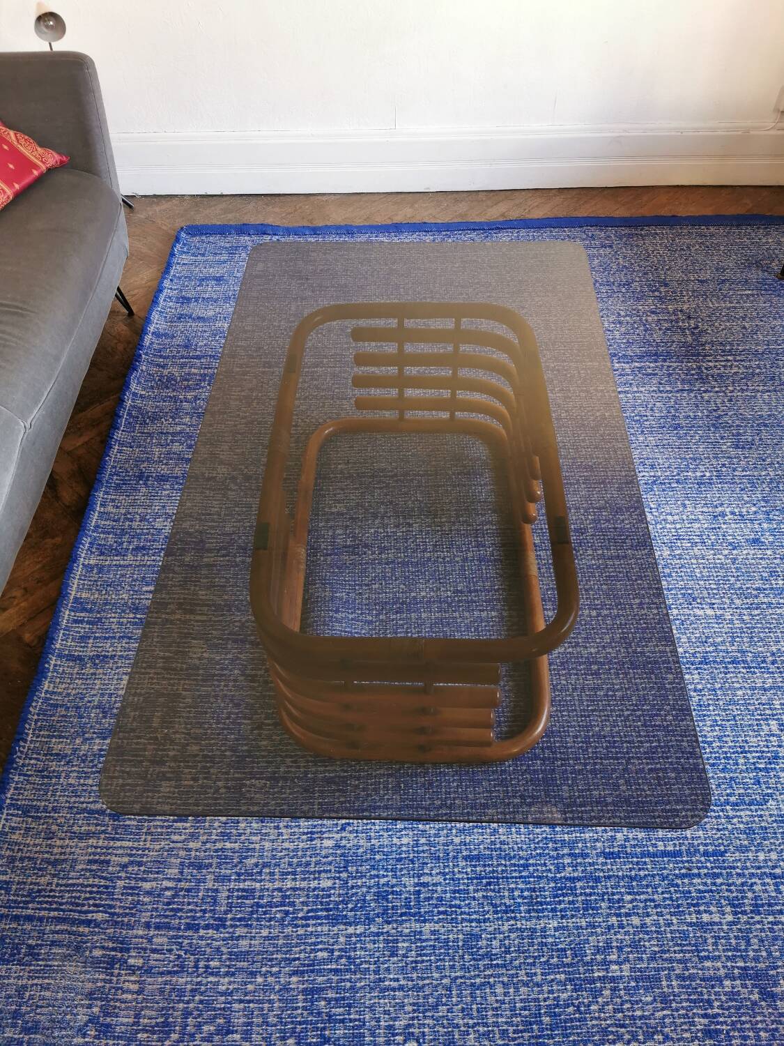 Large smoked glass bamboo coffee table from the 60s