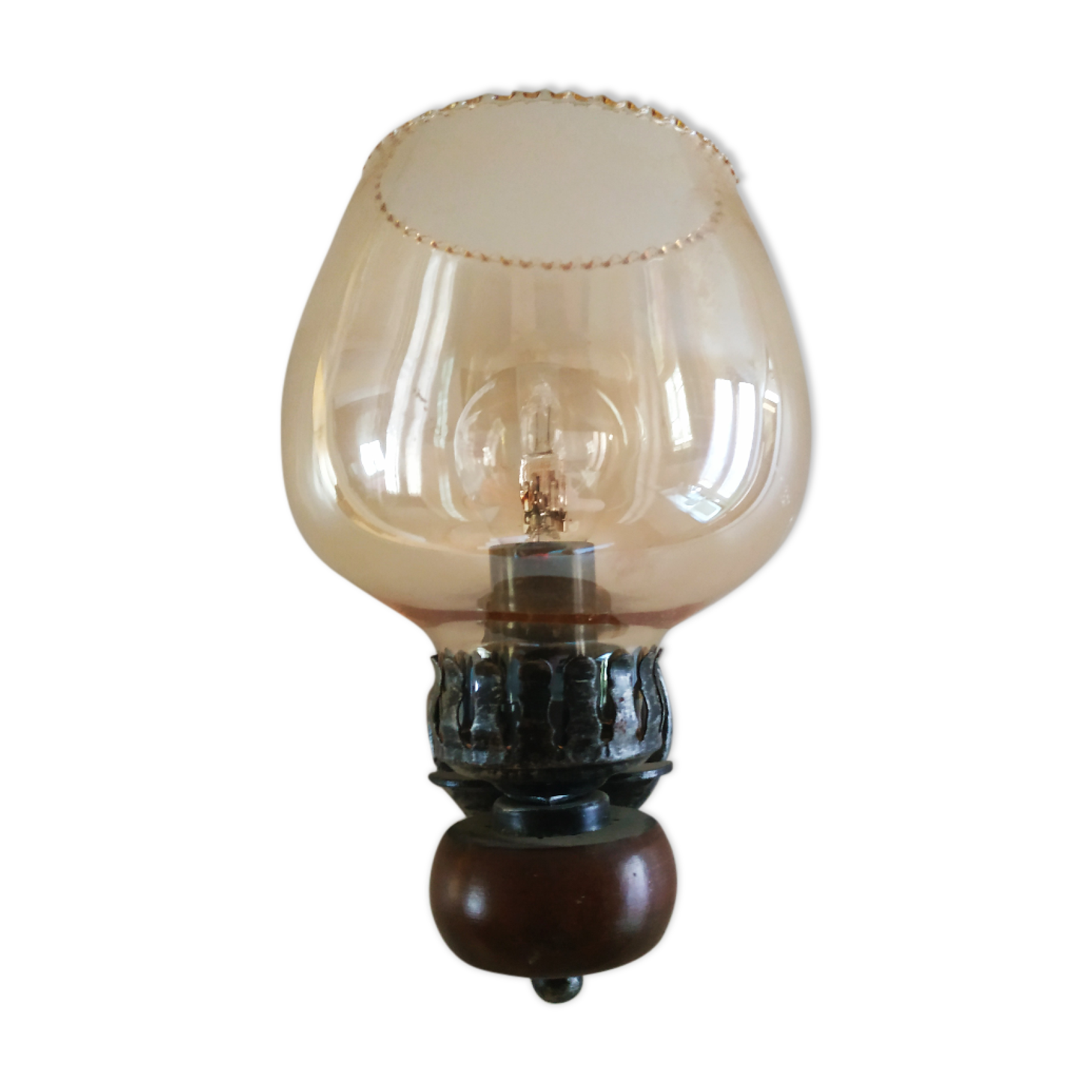 Glass and wood vintage wall light