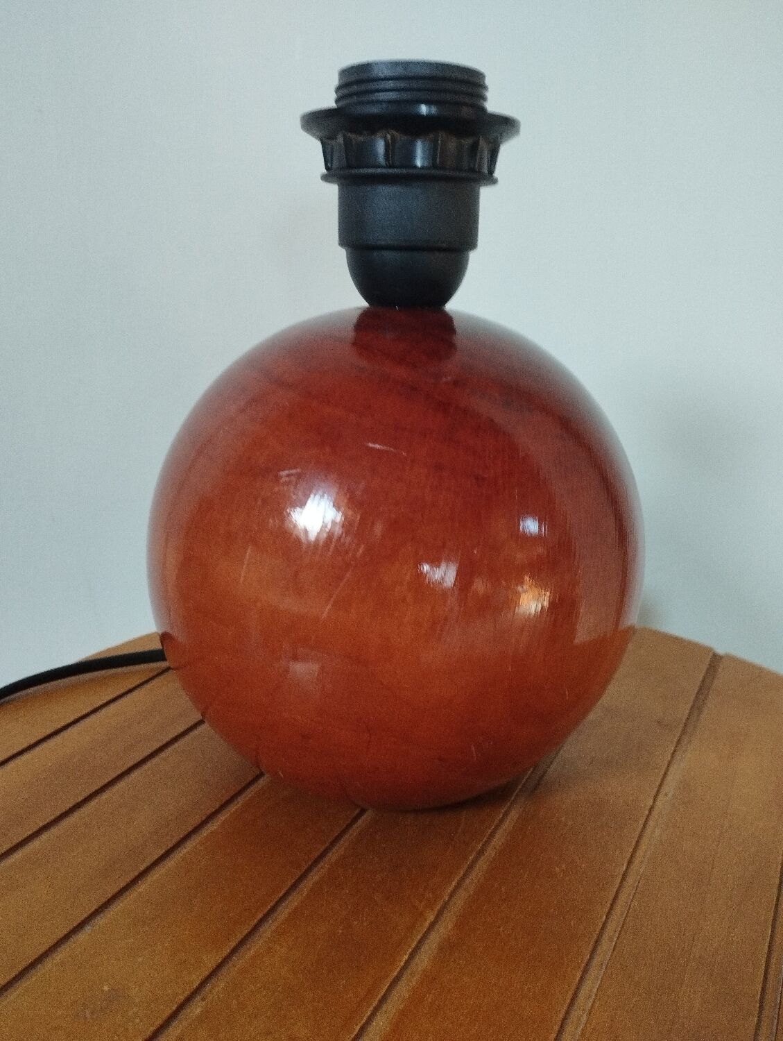 solid wood foot, glazed honey-coloured ball, La Tournerie du Sou, 1980