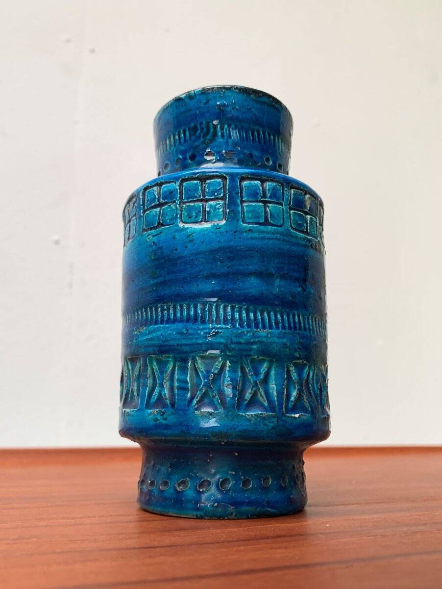 Mid-century Italian Rimini Blu ceramic vase by Aldo Londi for Bitossi.