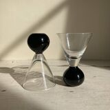Set of two Art Deco cone glasses on ball base