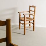 Vintage French Mid Century Wooden Armchairs in Elm & Rattan, 1950s