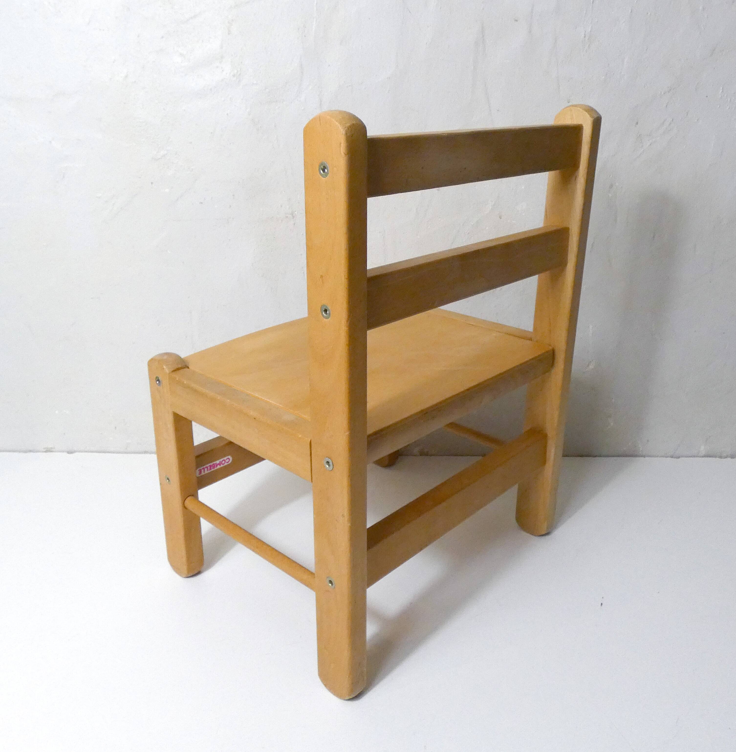 Small vintage combelle wooden chair for children