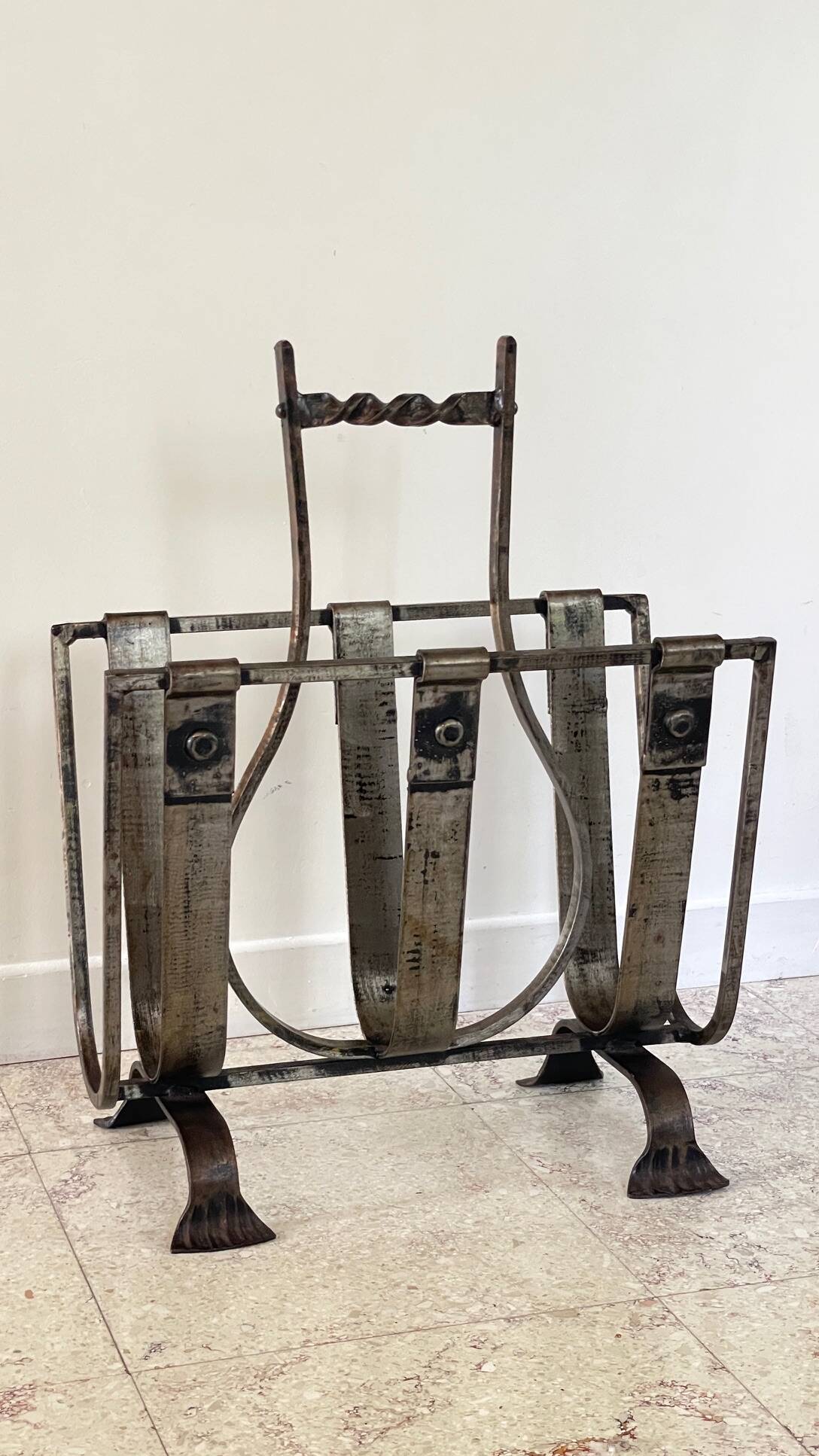 Vintage Brutalist Steel Magazine Rack