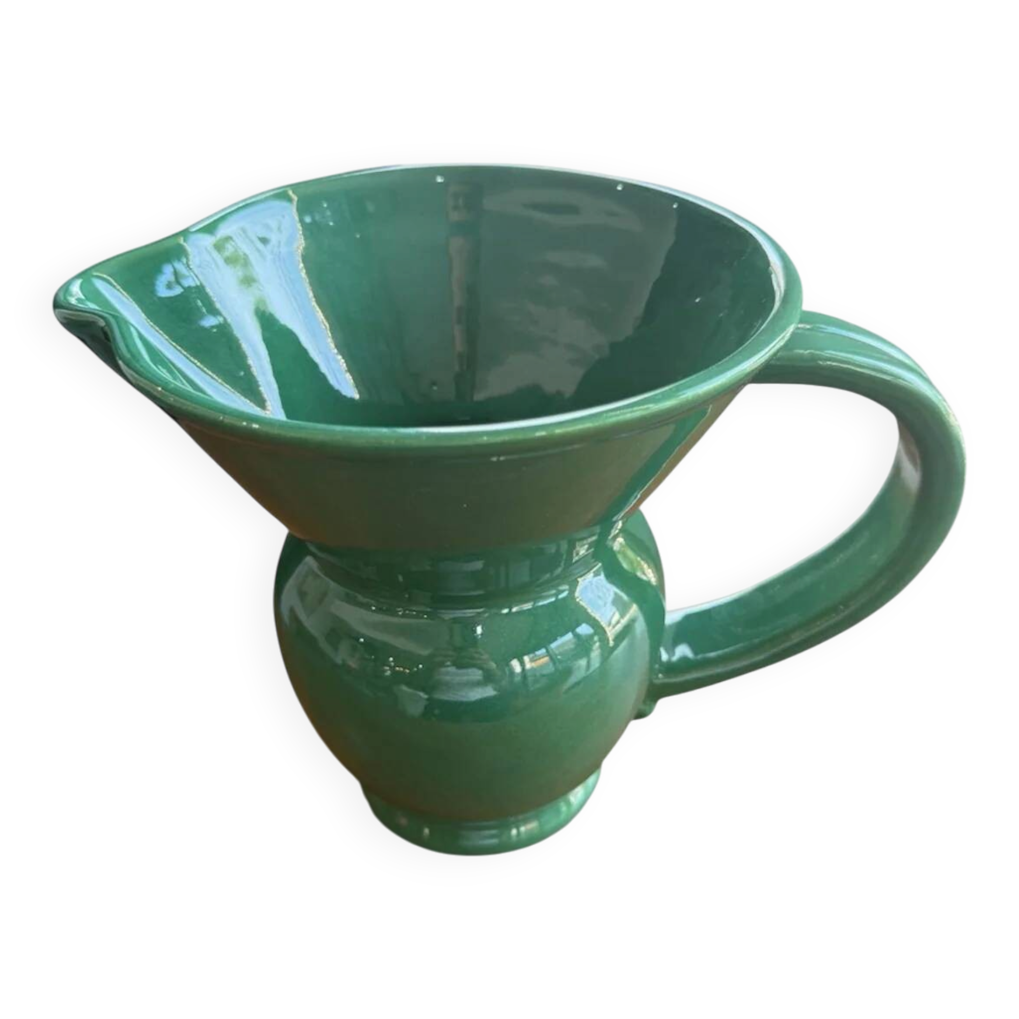 Pichet, pot à eau en faïence émaillée verte – HB Quimper, période art déco
