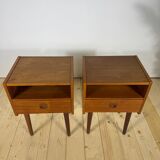 Pair of mid-century modern teak bedside tables with drawer.
