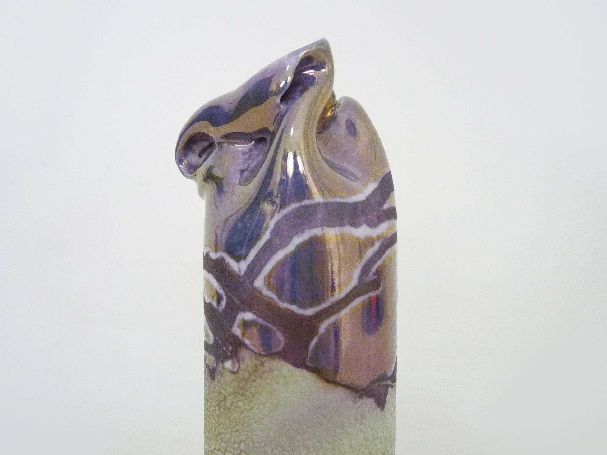 Joseph Bougère Iridescent purple pink ceramic vase signed JB 1989