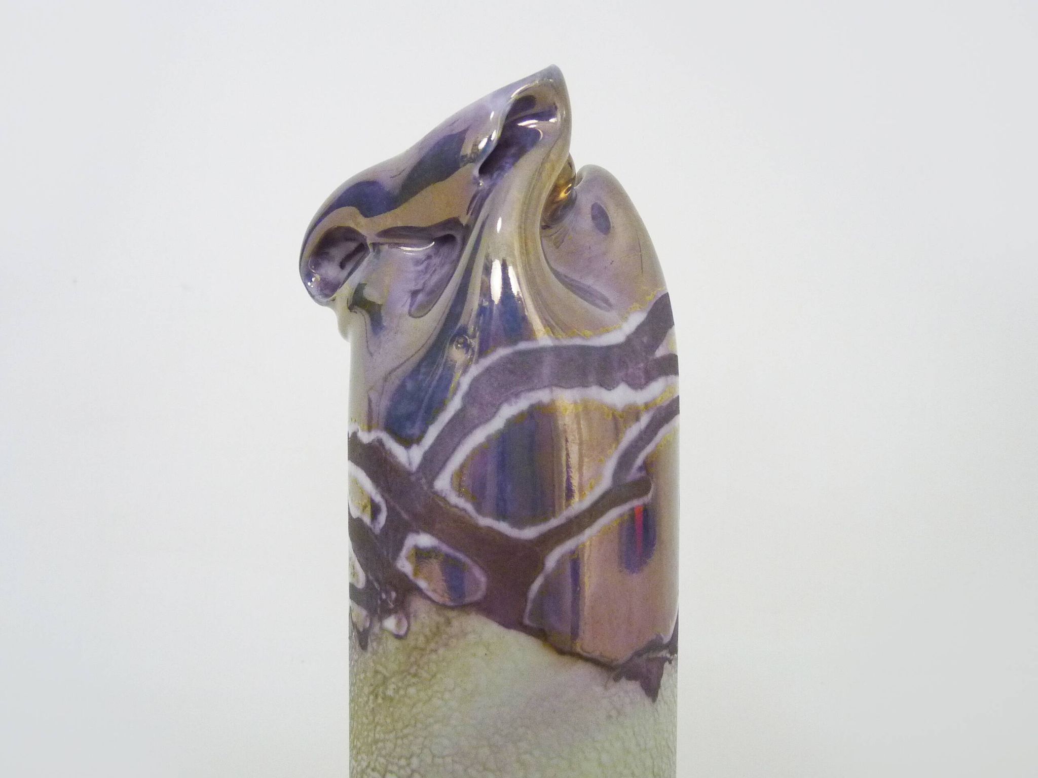 Joseph Bougère Iridescent purple pink ceramic vase signed JB 1989