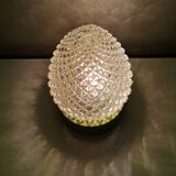 Vintage glass ceiling light with green plastic ring, 1980s