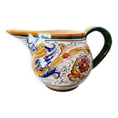 Majolica ceramic jug by R. Deruta, Italy, hand-painted, with a long spout.  Decorated with a dragon tree