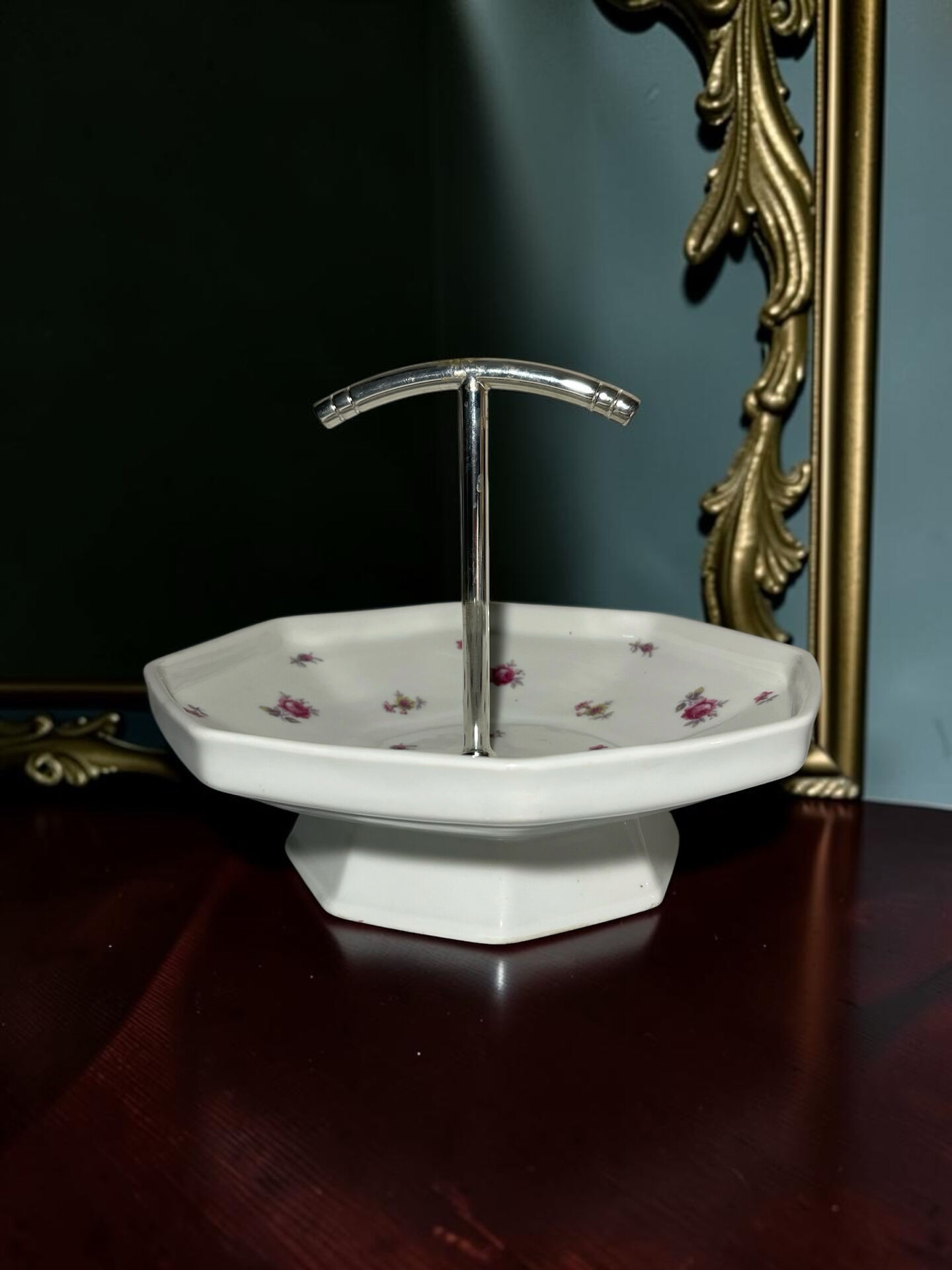 Antique serving dish in Limoges porcelain with handle – Floral decoration