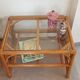 Rattan coffee table and vintage glass