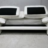 Maralunga sofa by Vico Magistretti, Cassina, white leather, Italy, circa 1970