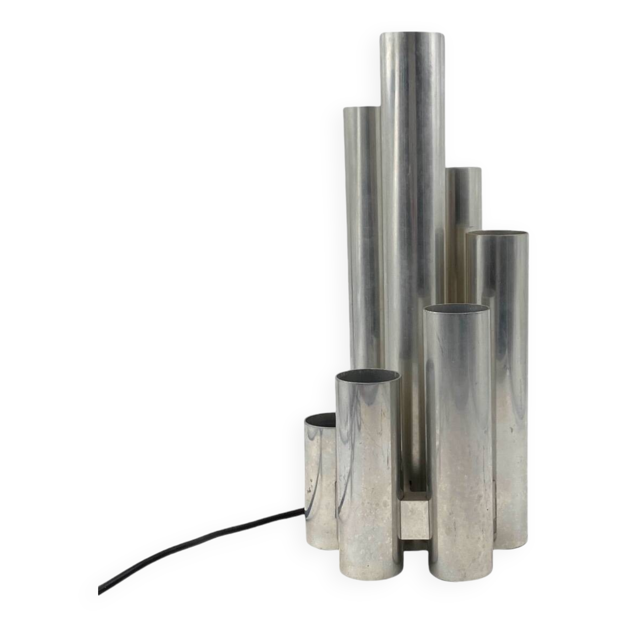 Hollywood regency 6 lights metal table lamp, Sciolari, Italy 1970s