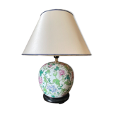 Lamp china mid XXe floral decoration on wood support