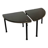 Paire de sellettes vintage années 60 – placage bois & laiton, pieds métal