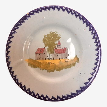 saucer earthenware Charolles village motif