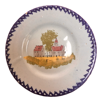 saucer earthenware Charolles village motif