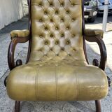 Victoria style green leather chesterfield armchair