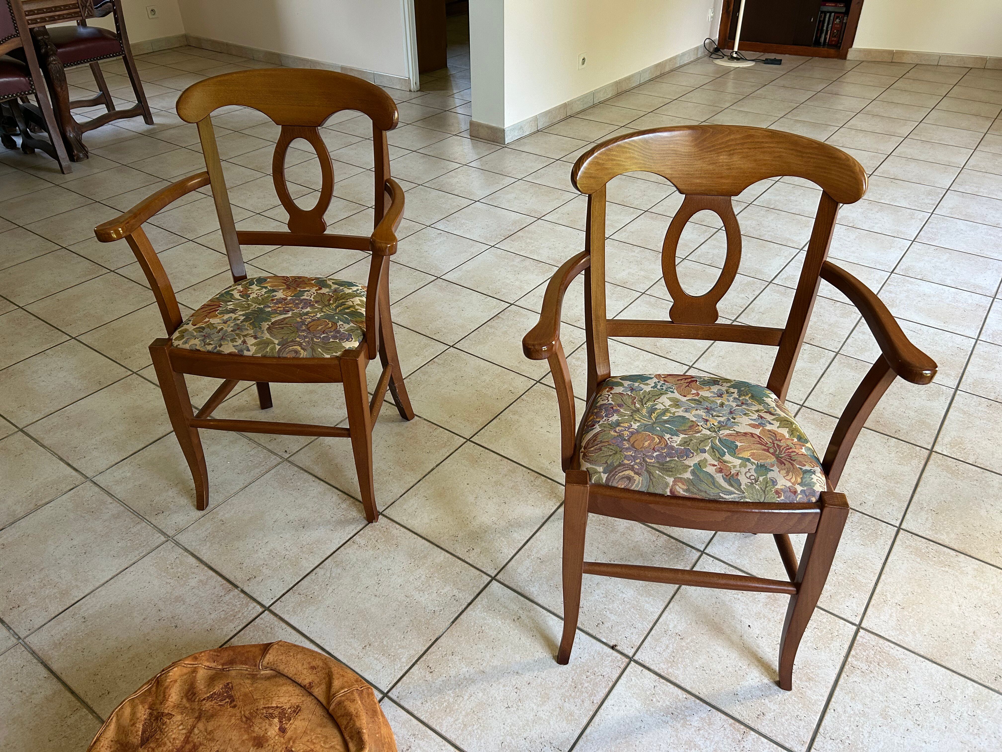 Pair of bridge armchairs in solid cherry wood