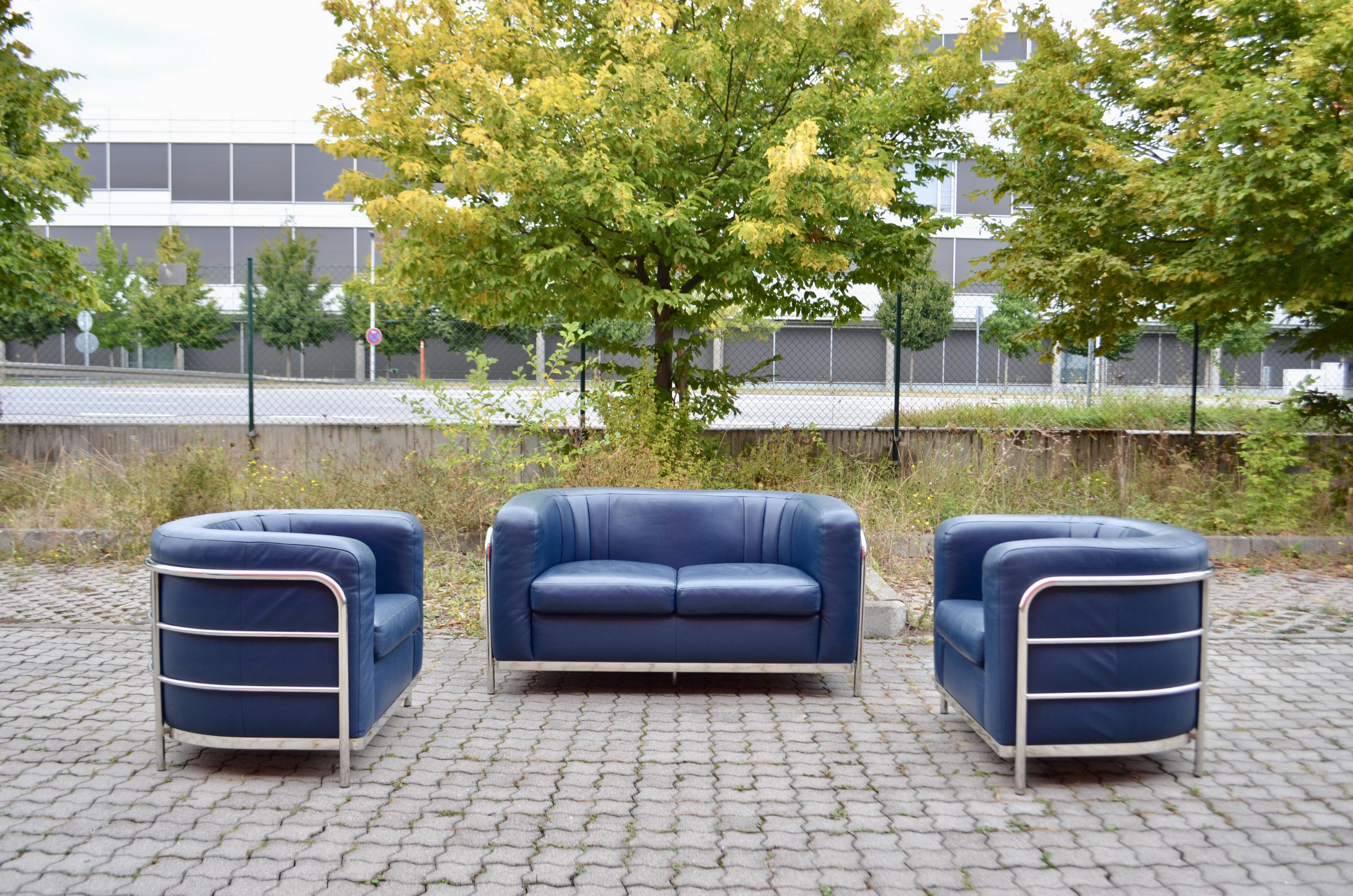 Zanotta Onda set Sofa & 2 Chairs blue leather