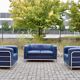 Ensemble canapé & 2 fauteuils en cuir bleu Zanotta Onda