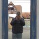 Old blue wooden mirror
