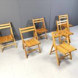 Chaises pliantes en bois du milieu du siècle, années 1950 - lot de 6
