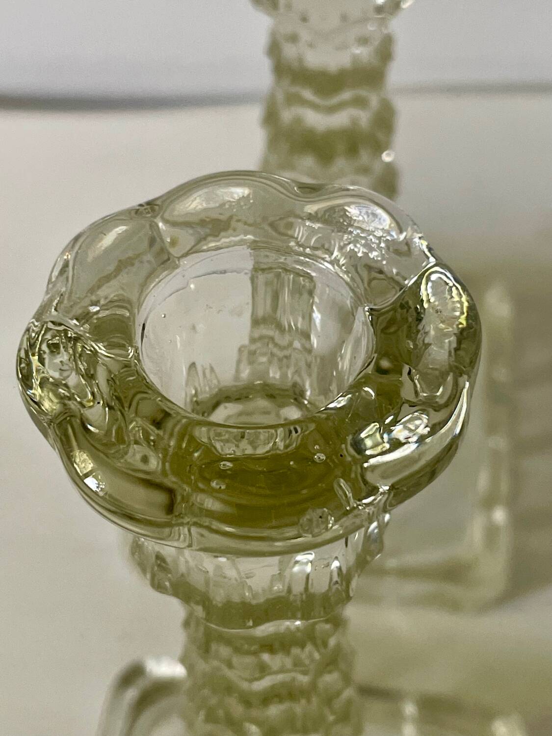 Pair of molded glass candlesticks
