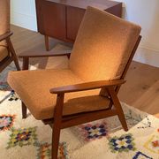 Vintage Scandinavian armchair "Theodor" in terracotta boucle.