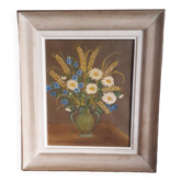 Tableau à l'huile ancien, bouquet de fleurs