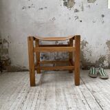 Solid elm and leather stool Maison Regain