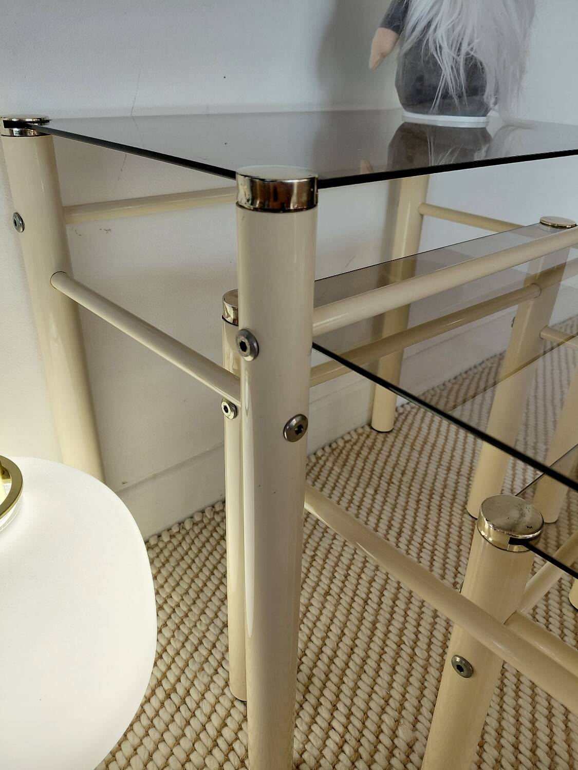 Beige Metal Nesting Tables Yves Boutboul 1970s