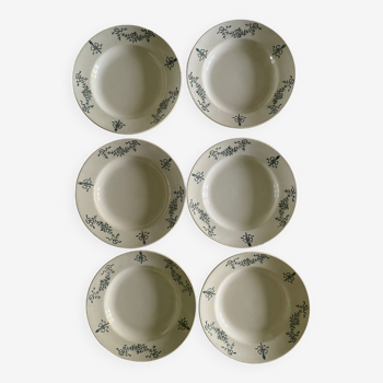 6 assiettes creuses anciennes terre de fer Lonchamp Sapho