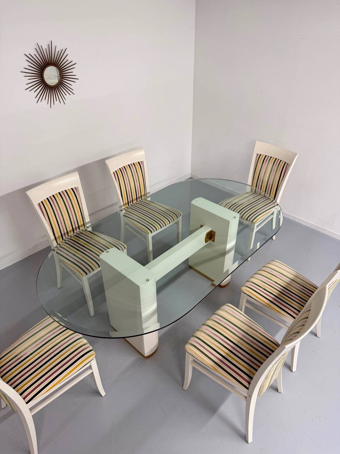 Thonet designer glass dining table with crackled lacquer finish, 1980s vintage