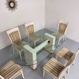 Thonet designer glass dining table with crackled lacquer finish, 1980s vintage