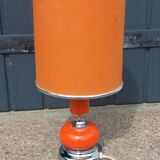 Designer lamp from the 70s in chrome metal and orange lacquered wood