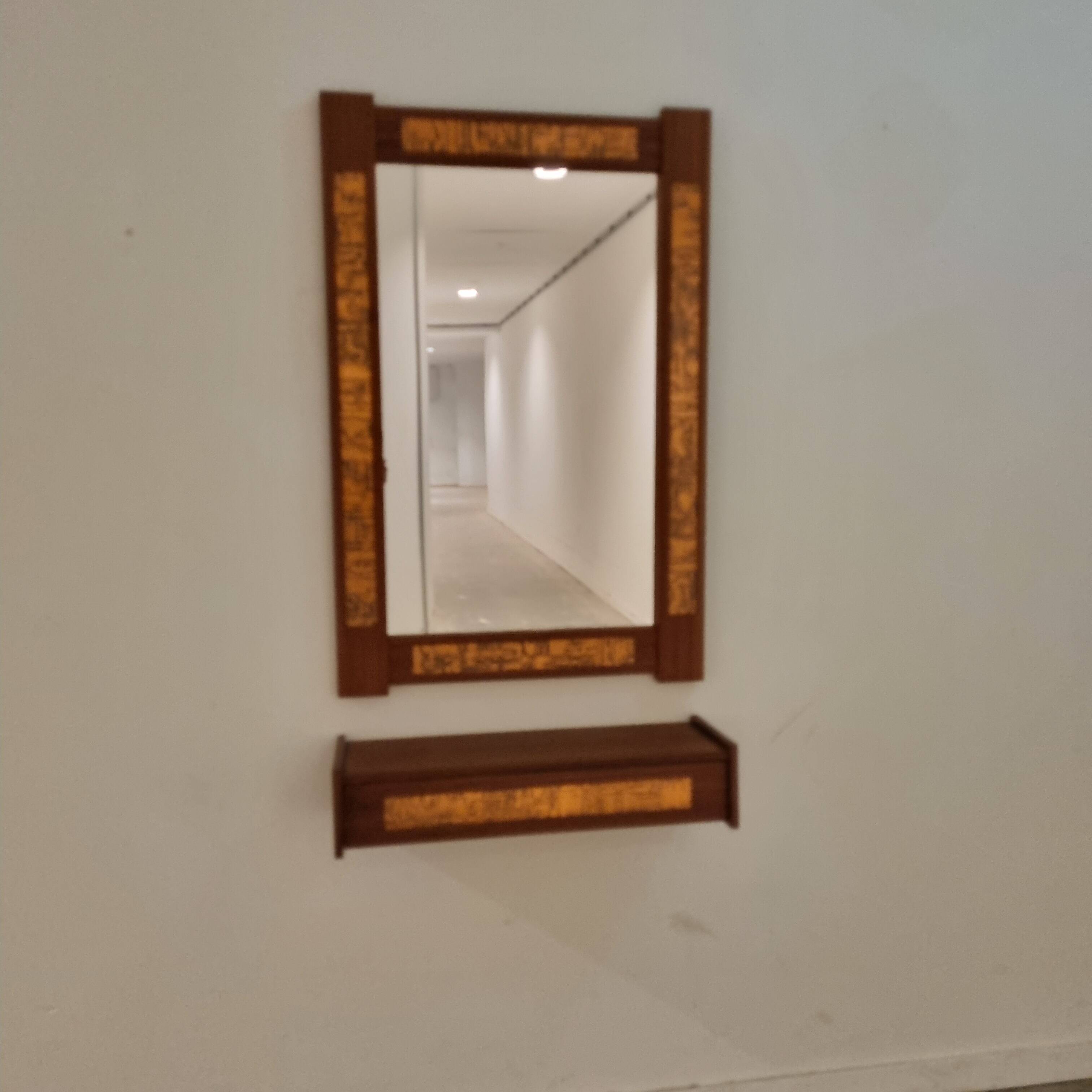 Mid-Century Teak and Copper Hallway Set with Mirror and Shelve, 1960s, Set of 2