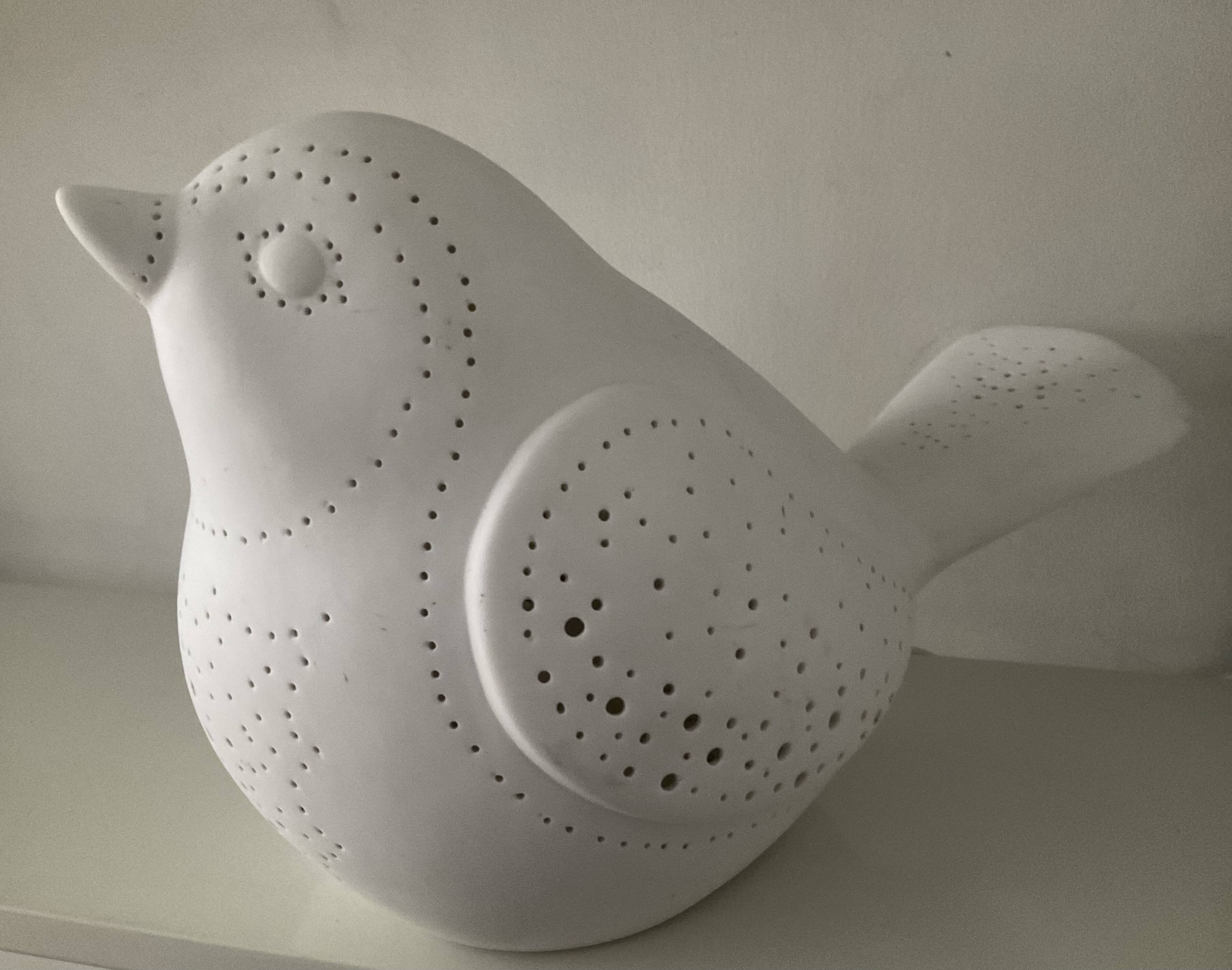 Lampe oiseau en porcelaine de biscuit