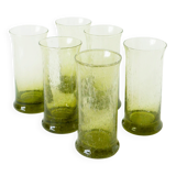 Set of 6 bubble glass long drink glasses from Biot, Green, 1960.
