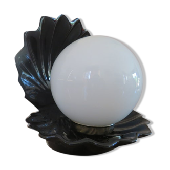 Black ceramic shell lamp and white opaline ball 1970