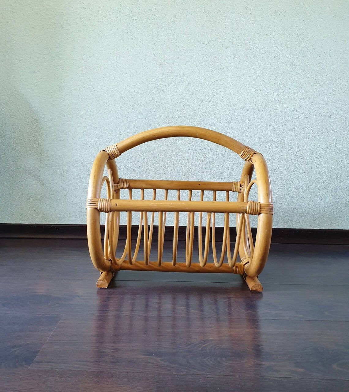 70s bamboo magazine holder