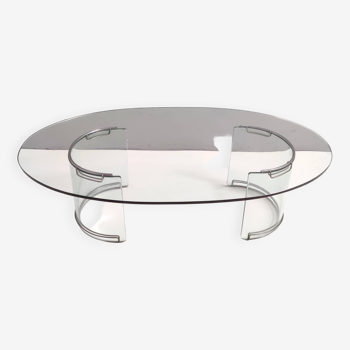 Oval Glass Coffee Table mod. Adam by Luigi Massoni for Gallotti & Radice, Italy