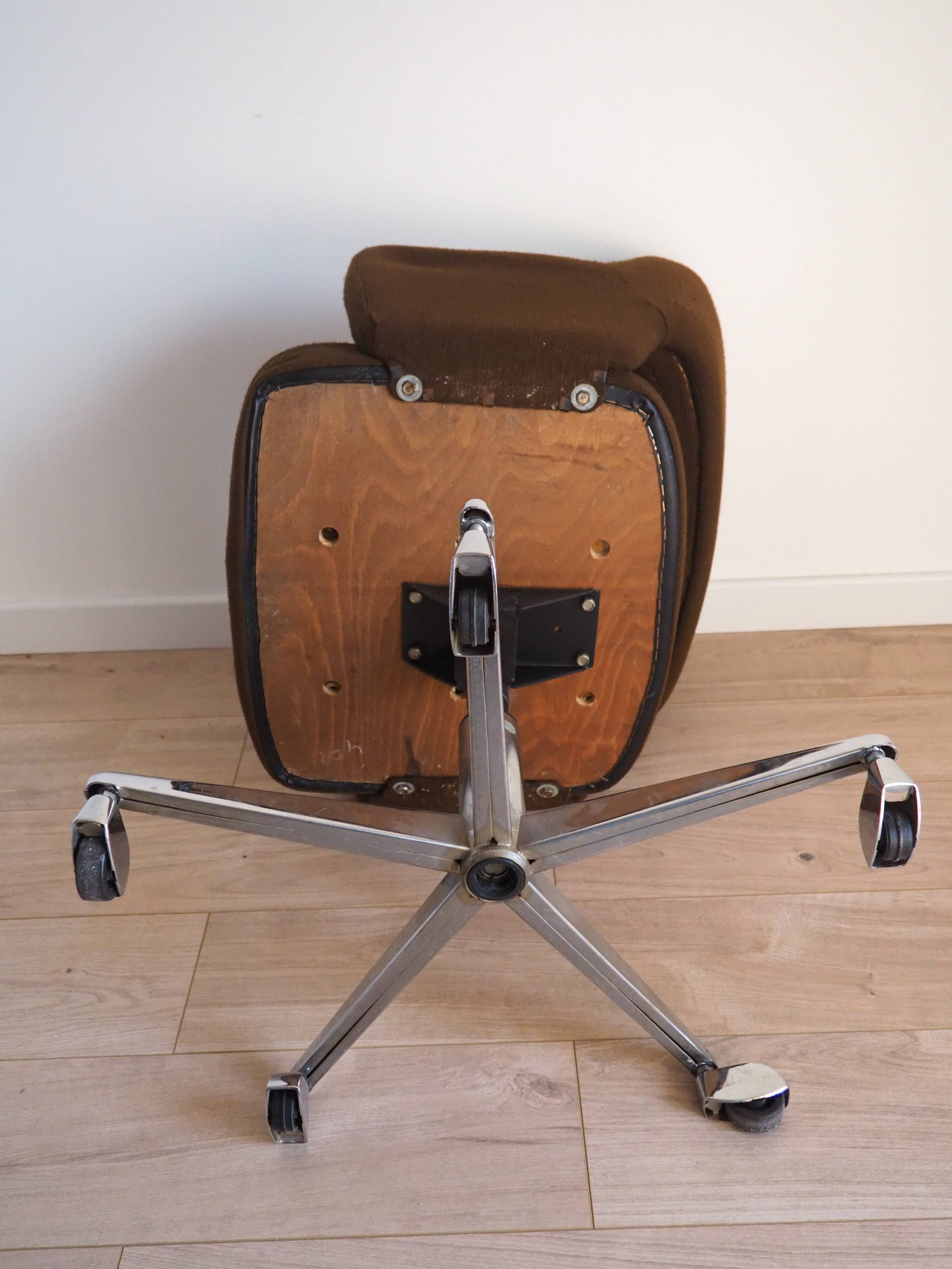 Fauteuil de bureau marron à roulettes, Allemagne 1970