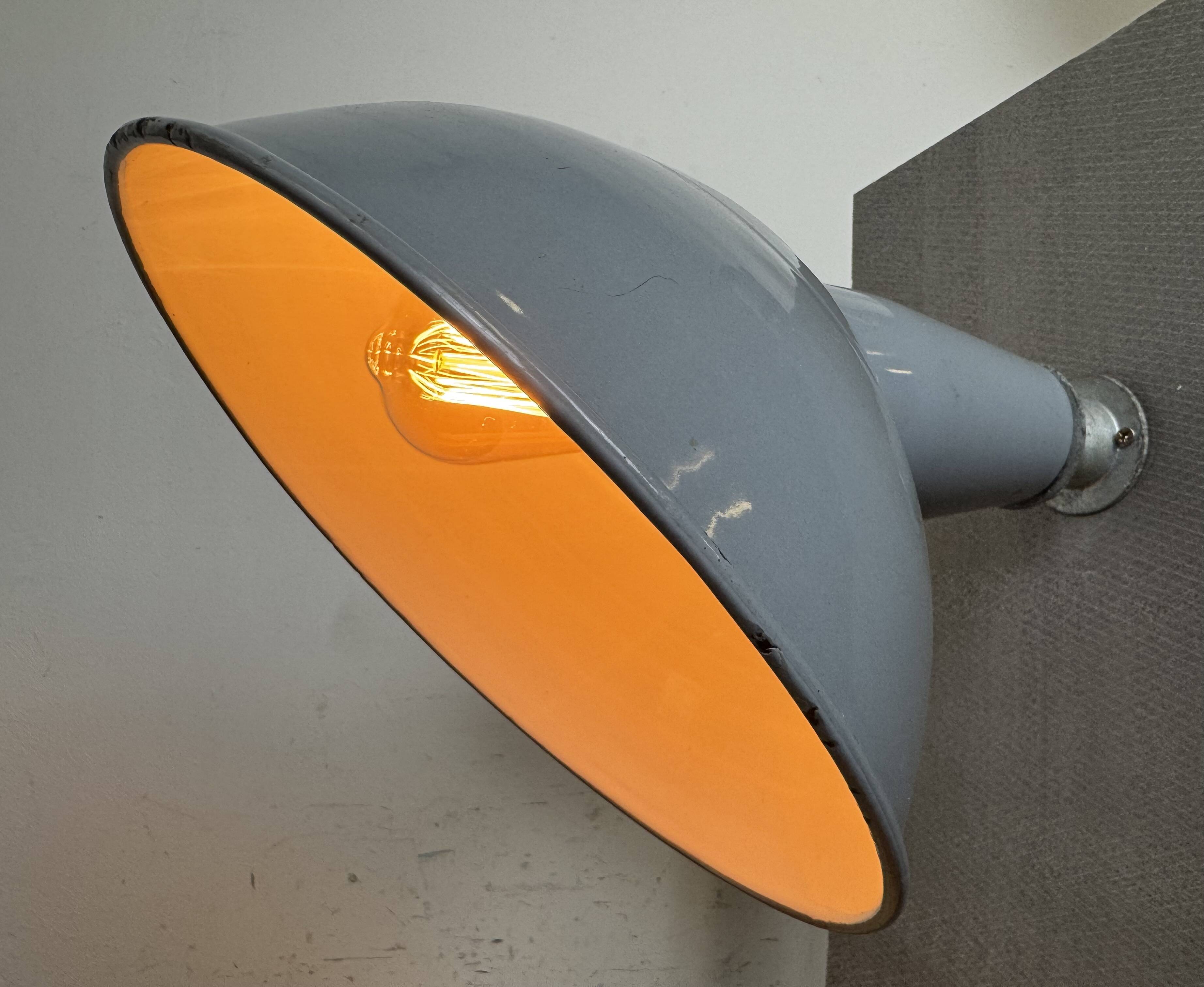Industrial British Grey Enamel Factory Wall Lamp, 1960s
