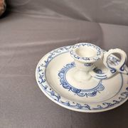 Ancien Bougeoir Porcelaine Blanc Bleu Dynastie Ming Chine