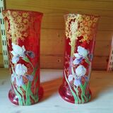 Red enameled vases