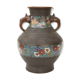 Bronze vase and partitioned polychrome enamels